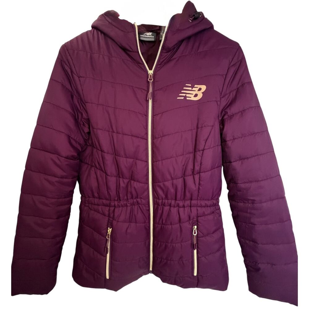 New Balance Womens M Purple Quilted Hooded Puffer Jacket